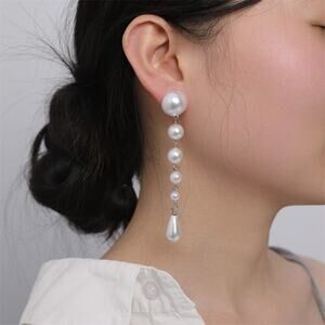 White Vintage Style Water Droplets Solid Color Beaded Faux‎ Pearl Drop Earrings
